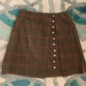 Brown Sugar Plaid Skirt with Pearl Buttons Front